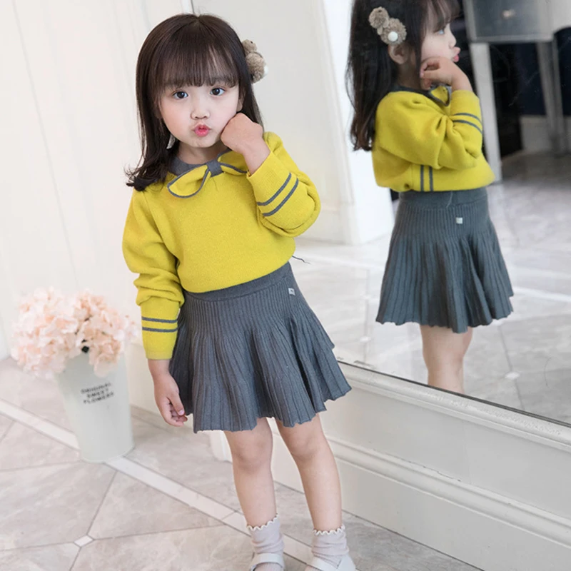 

Kids Fashion Girls 2019 Toddler Girl Clothes Autumn Knitting Pullover Sweater + Pleated Skirt Sets Winter Girls Clothes