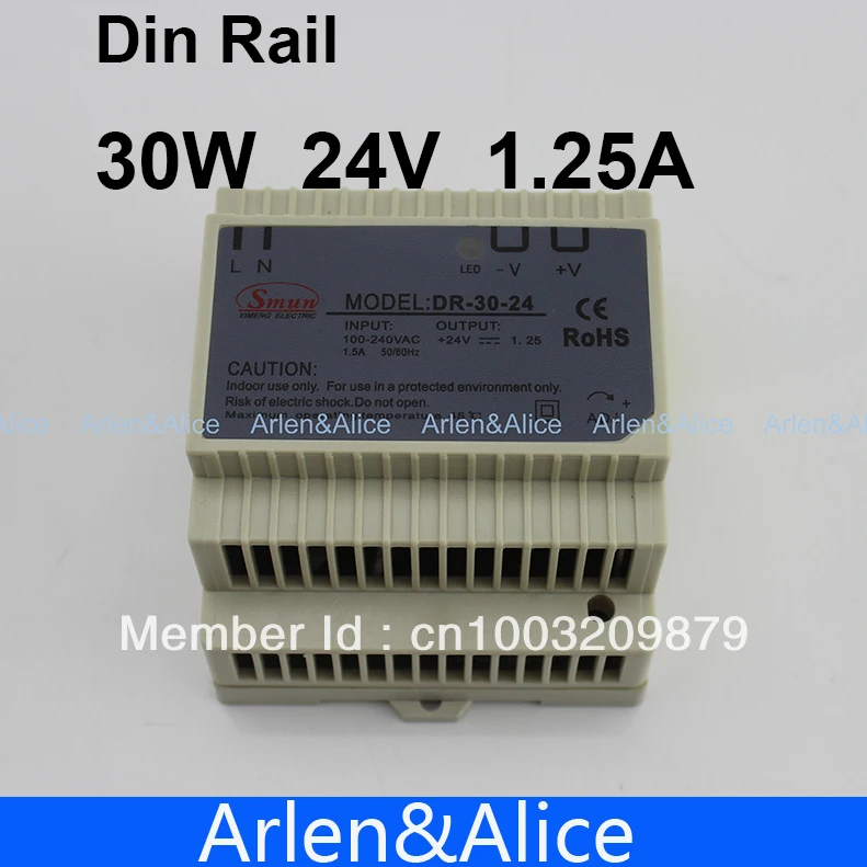 

30W 24V 1.25A Din Rail Single Output Switching power supply 100V-240V