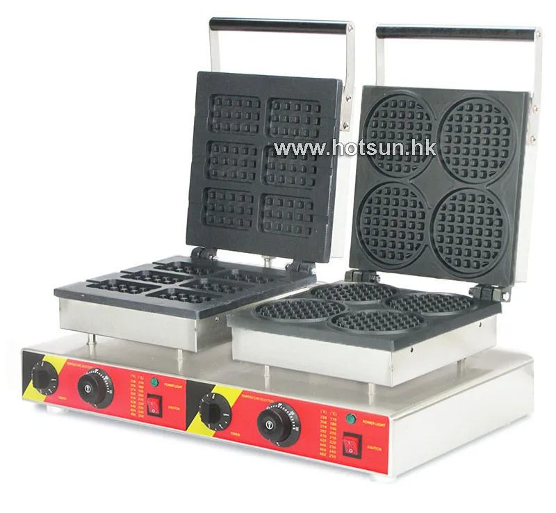 Free Shipping Commercial Non-stick 110V 220V Electric 2 in 1 Belgium Waffle Stick + Mini Round Waffles Maker Iron Machine