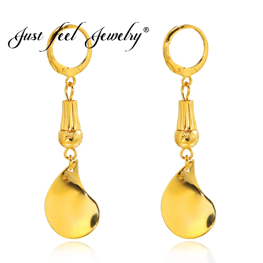 

JUST FEEL Ethiopian African Teardrop Earrings Gold Color Water Drops Scrub Beads Earrings For Woman Wedding Turkey India Jewelry