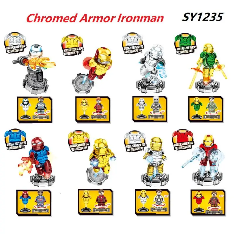

8Pcs Wholesales Learning The Bricks Chromed Armor Ironman Collection Building Blocks For Children Christmas Toys Gift SY1235