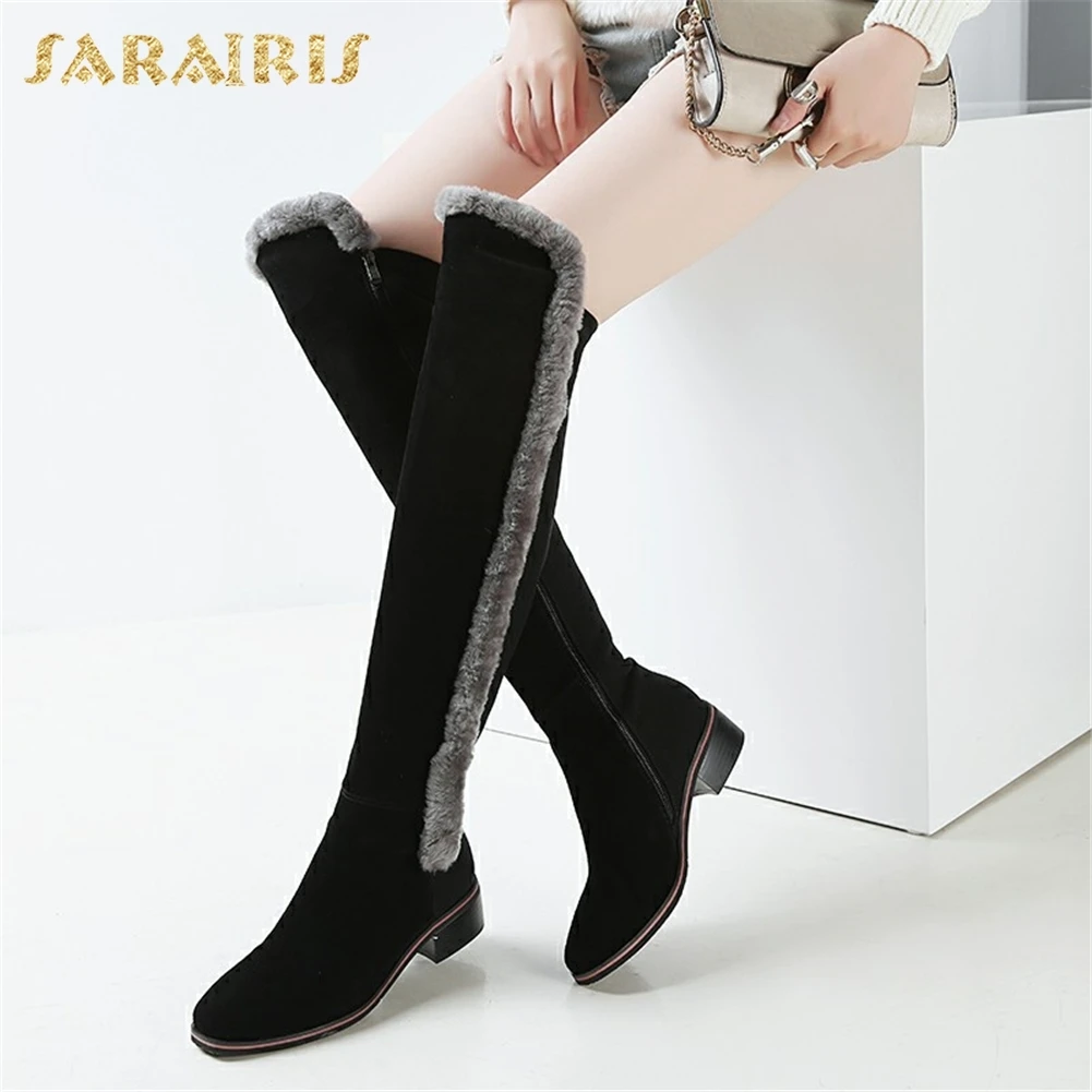 

SARAIRIS 2018 Cow Suede Leather Snow Boots Woman Large Size 33-42 Wholesale Shoes Woman Knee High Boots Winter Boots Women Shoes