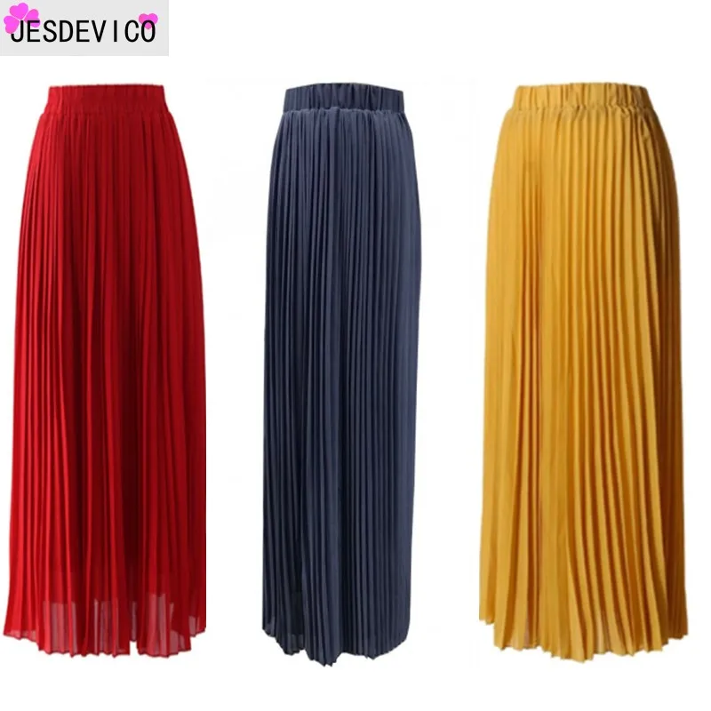 

New Pleated Maxi Long Skirt High-Waisted Crinkle Stretch Chiffon Muslim Half Dress Dubai Islamic Muslim Women Lengthen Over size