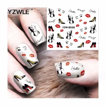 YZWLE 1 Sheet Watermark Sexy women Stickers Nail Art Water Transfer Tips Decals Beauty Temporary Tattoos Tools 8558