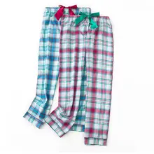 Весна Плюс Размер домашние брюки Женская Повседневная Пижама клетчатая Нижняя Дамская длинная Пижамные брюки женские хлопковые брюки