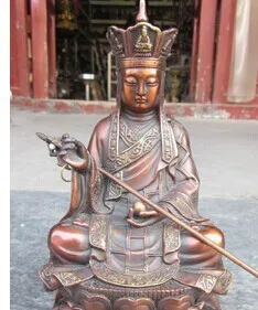 

7.8inch China Pure Bronze Tang Priest TangSheng Monk Statue Bowl Ksitigarbha Joss