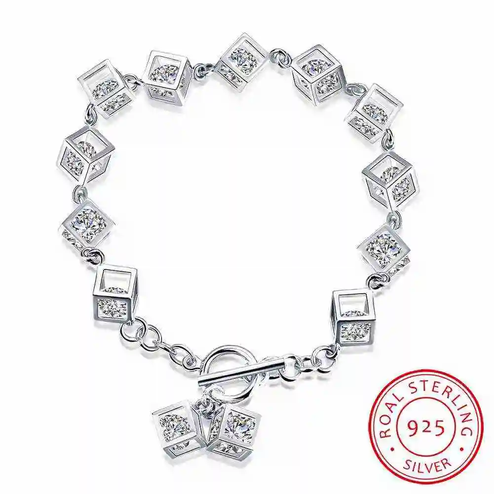 

hot sell 2016 925 silver jewelry charm bracelet White box stone pulseira masculina joias STVH070