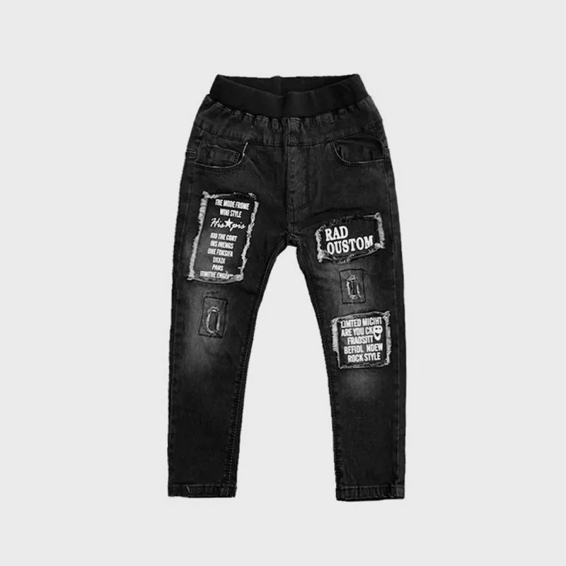

2019 spring Kids fashion denim Pants children Boys good causal patchwork letters print washed Jeans 3-8 years !