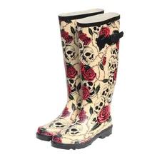 2015 Fashion Rose Printed Women Water Shoes High Quality Female Rubber Waterproof Boots Rain Boots Wellies chaussure femme
