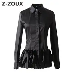 Z-ZOUX Для женщин блузки хлопковая белая рубашка с лацканами Длинные рукава лепесток сращены Для женщин топы универсальные дна Топ Белый