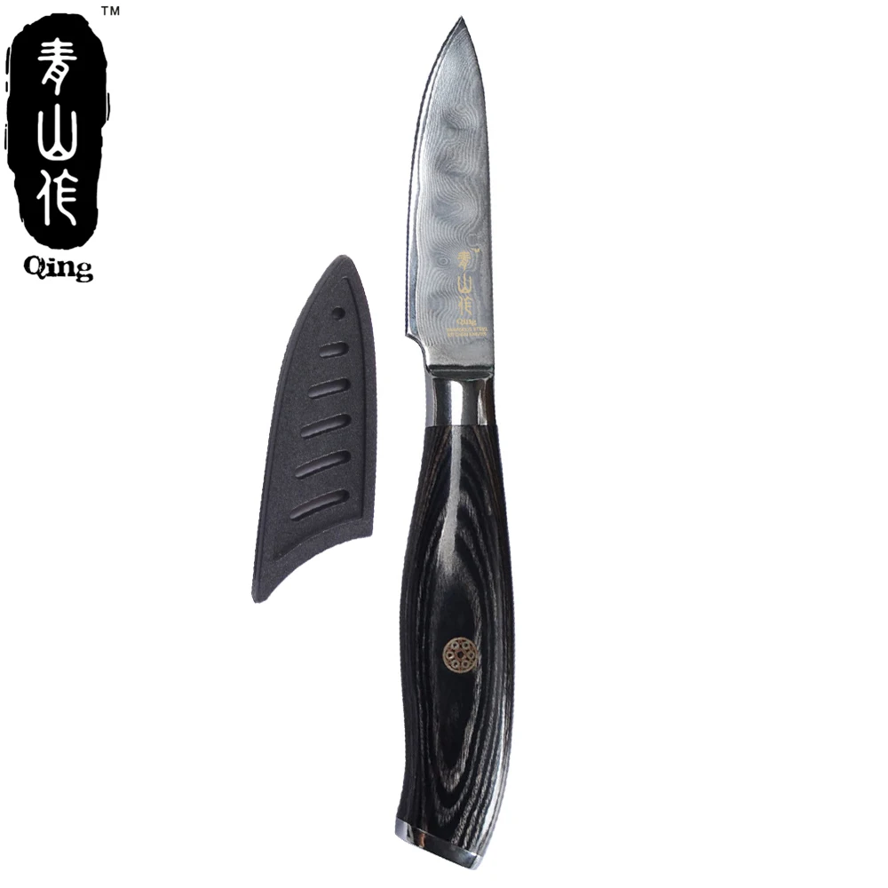 QING Brand 3'' Kitchen Knives Damascus Steel VG10 Core Sharp Blade Comfortable Handle Paring