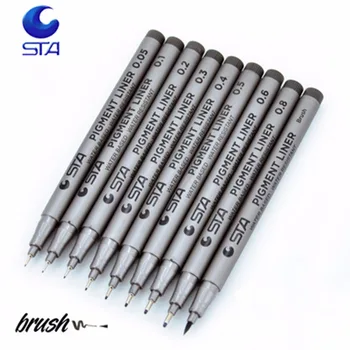

STA 9pcs/Lot Water Based Brush Markers Different Size Pigment Liner Triangular Fineliner Pens for Art Supplies Stationery
