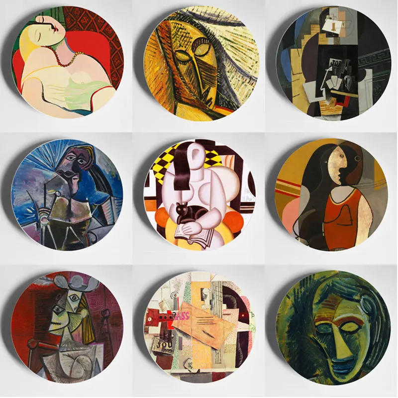 

Picasso Abstract Painting Decorative Wall Hanging Plates Bone China Porcelain For Living Room Table Home Decor Collectibles Art