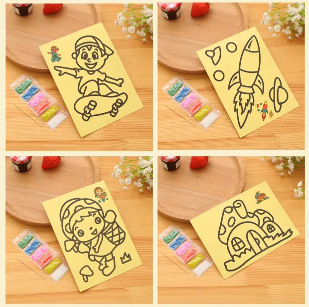 5pcs/lot Kids DIY Color Sand Painting Art Creative Drawing Toys Sand Paper Learn to Art Crafts Education Toys for Children 5