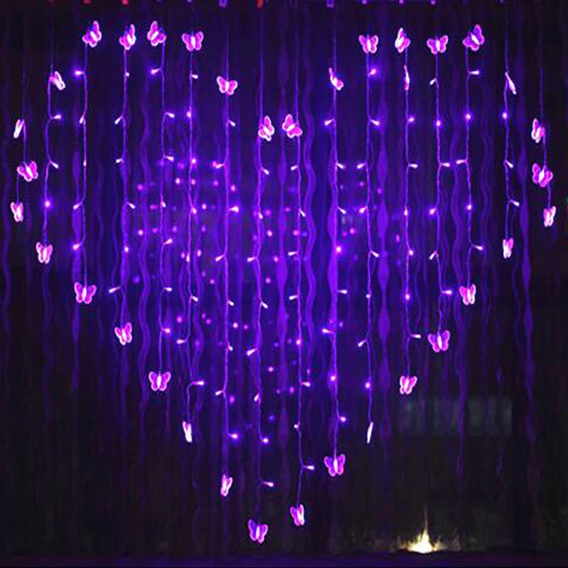 

YIYANG 2x1.6m Butterfly LED String Lights 34 Hearts Christmas Lights Multicolor Holiday Wedding Decoracao Curtain lamps EU UK AU