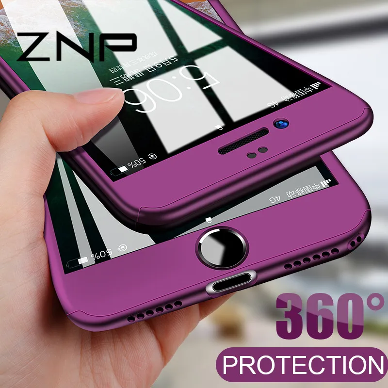 

ZNP Luxury 360 Degree Phone Cases For iphone 6 7 8 Plus Case With Tempered Glass Full Cover Cases For iphone 6 6s 7 8 Case Shell