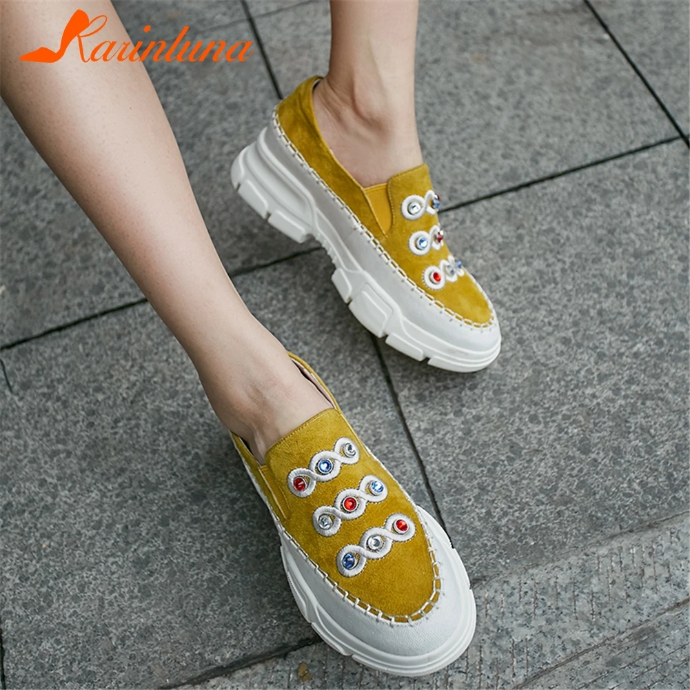 

KARINLUNA Fashion Kid Suede Top Quality Flat Platform Flats Woman Shoes Slip On Casual Brogue Shoes Woman Flats Women Footwear