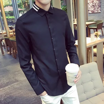 

Men's Slim Long Sleeve Shirt Men's Fashion Oxford Satin White Shirt Dark Buckle Solid Color Large Size Shirt Top