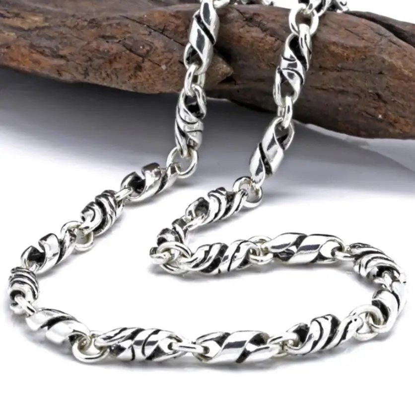 Men's retro 4mm twisted knot necklace chain sterling 925 silver jewelry