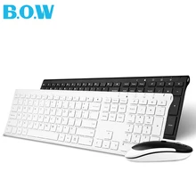 B.O.W Ultra thin Metal wireless Slim keyboard and mouse combo, Ergonomic Design & Full size keyboard for Desktop PC computer