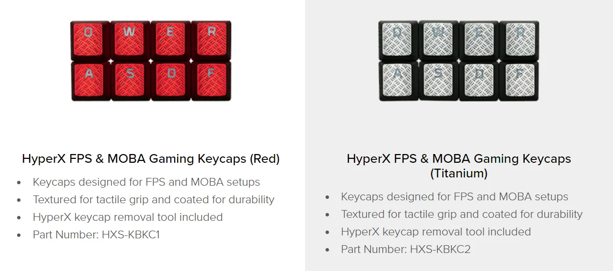 HyperX FPS MOBA Gaming Keycaps текстурированные для тактильного захвата и с покрытием для долговечных брелоков для FPS и MOBA setups