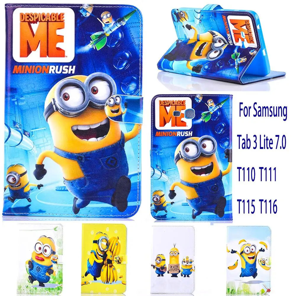 

Case For Samsung Galaxy Tab 3 Lite 7.0 T110 T111 T115 case minions Despicable Me tablet Cover Flip stand shell coque para