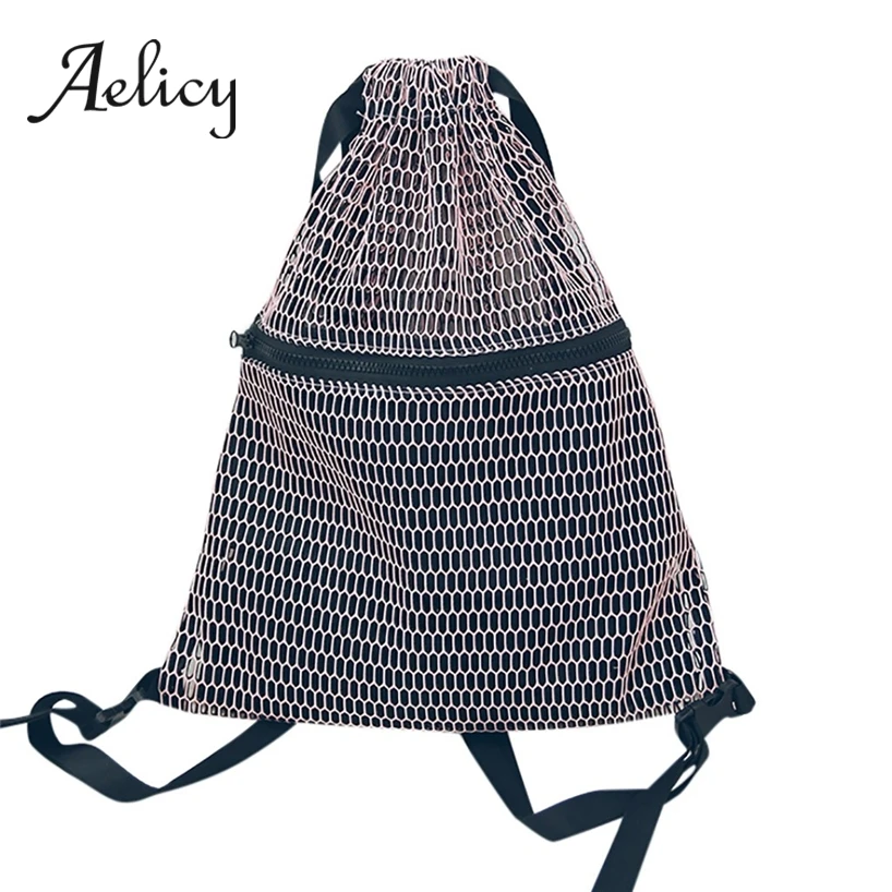 

Aelicy Mesh Cloth Shoulder Pockets Women Men Folding Drawstring Backpack Environmentally Female Travel Fitness Sports Bag