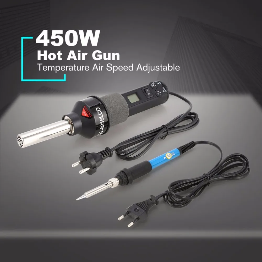 

450W GJ8018LCD Electric Hot Air Heat Gun Temperature Fan Adjustable Soldering Iron Rework DIY Tool Nozzle Desoldering Station
