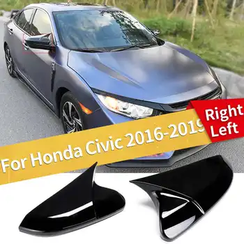 

For Honda For Civic 2016-2019 Rear View Mirror Cover Mirror Cover Horn Shape ABS Gloss Black Side Mirror Cover Rearview Caps