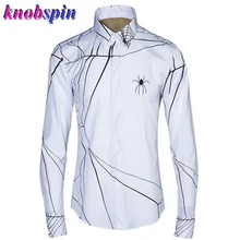 Готический стиль паутина печатных рубашка для мужчин Мода Тонкий Повседневная Женская сорочка футболка с длинными рукавами 80% хлопок бизнес мужской платье рубашки