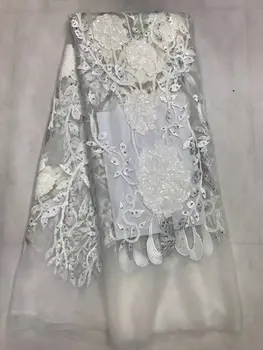 

New Arrival White French Sequin Net Lace Fabric High Quality Organza Lace Fabrics 2017 Embroidered African Sequin Lace Fabrics
