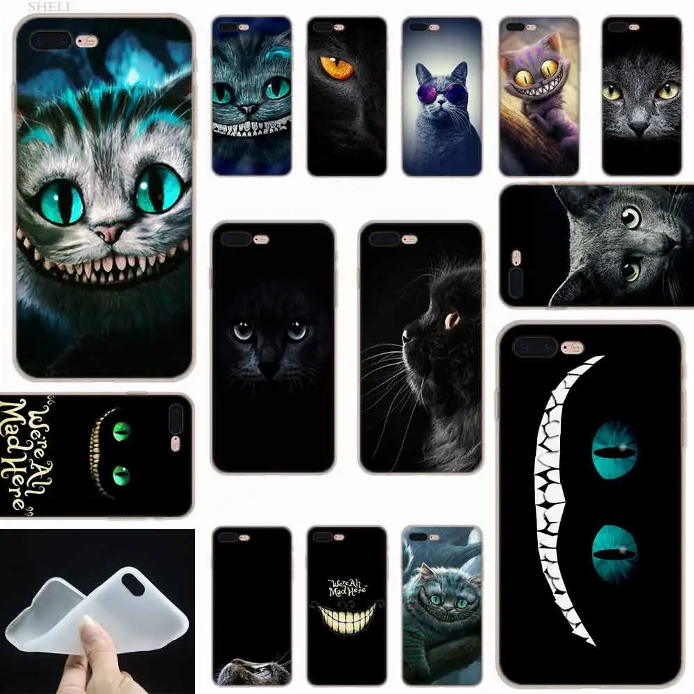 

SHELI kawaii Anime Black Cat Staring Eyes Frosted Softness Transparent case cover for iPhone X XS XR MAX SE 5 5s 6 6s 7 8 Plus
