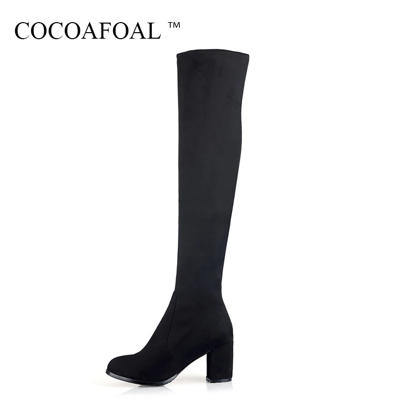 

COCOAFOAL Women's Black Blue Thigh High Boots Sexy Winter Woman Round Toe High Heel Shoes Platform Zipper Over The Knee Boots