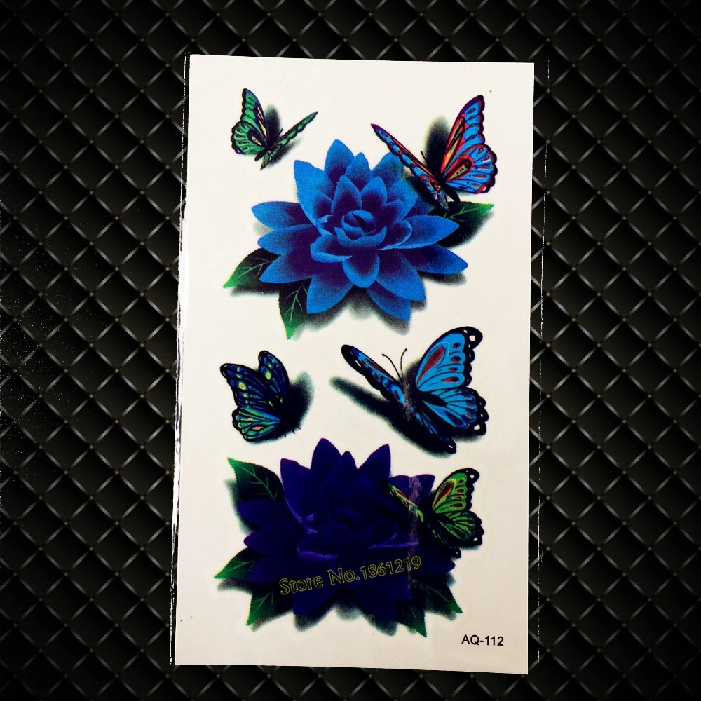 

3D Lotus Flower Butterfly Temporary Tattoo Sticker Flash Body Back Art Decals Waterproof Women Flower Arm Tattoo Stickers GAQ112