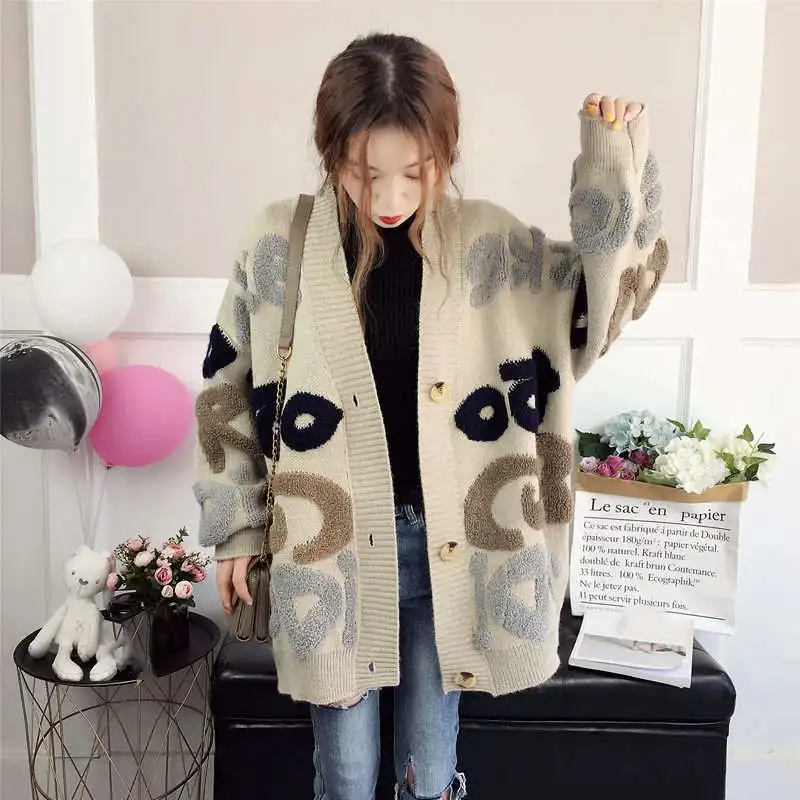 Neploe, женский свитер, кардиган, вязанная Корейская зимняя одежда, свободные женские топы, толстые, плюс размер, Harajuku, пальто с буквами 36509