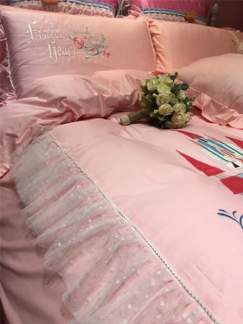 Розовый мультфильм принцесса вышитый Египетский хлопок кружева набор ...