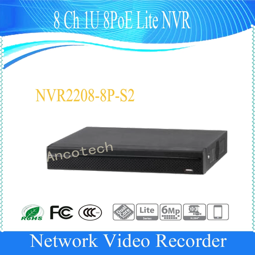 DAHUA 8Ch 1U 8PoE сетевой видеорегистратор английская версия NVR H.264 HD 6MP 1080P DHI NVR2208 8P S2|nvr