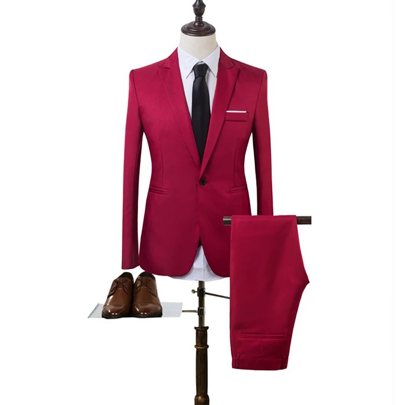 D'affaires Slim Fit Costume Mode Marque Ciel Avec rouge gris De Bouton kaki Un Pantalon Veste Homme Le Blazer Mariage Décontracté Pour Hommes Costumes Noir pu YC0xqfU