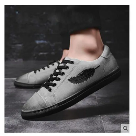 Роскошные брендовые туфли из натуральной воловьей кожи мужские повседневные белые весенние резиновые кроссовки высокого качества для катания на коньках кроссовки - Цвет: Grey