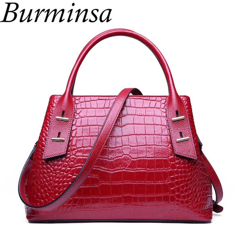 

Burminsa Autumn Crocodile Ladies Genuine Leather Bags Women Retro Handbags High Quality Red Bride Shoulder Crossbody Bags 2019