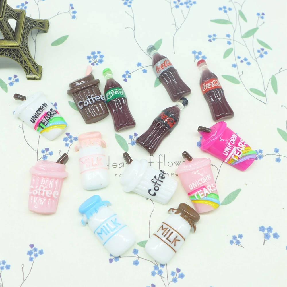 

Kawaii Drink Milk Coffee Sets Flatback Resin Cabochon Craft For diy hair accessories mobile phone case Decoration Scrapbooking
