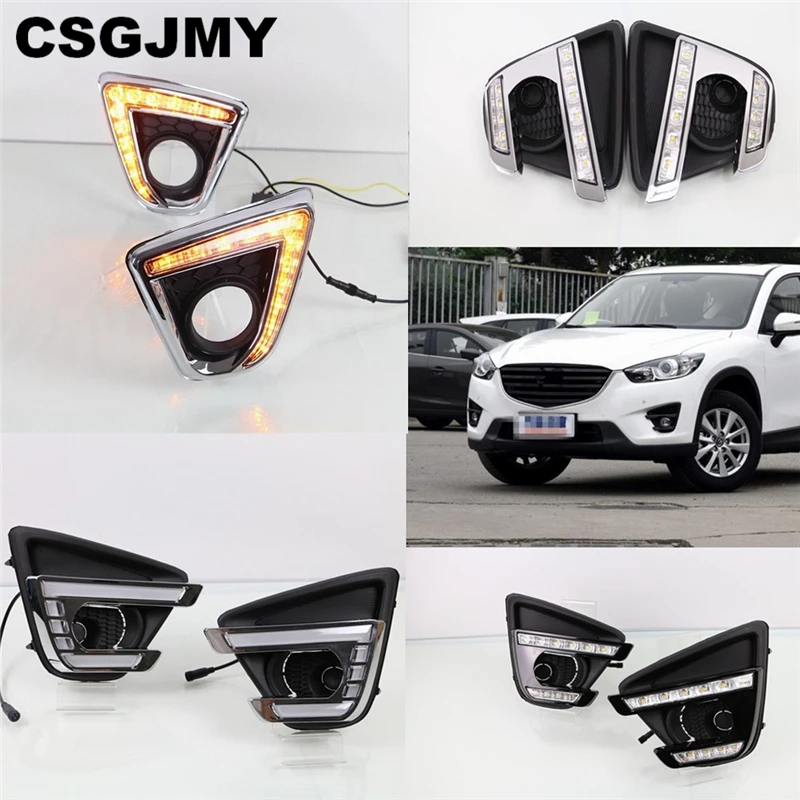 

car flashing 1set Turn Signal car drl daytime running lights with fog lamp hole for Mazda cx-5 cx5 cx 5 2012 2013 2014 2015 2016