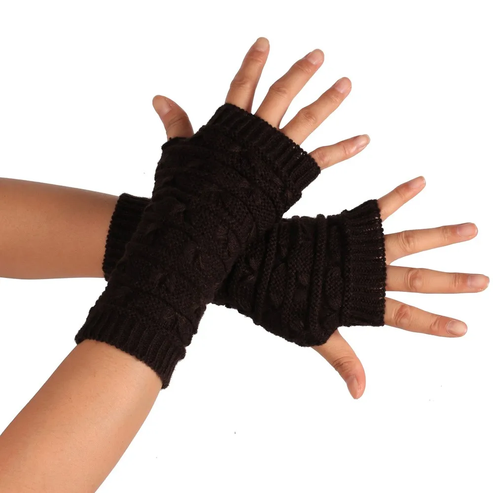 Модные вязаные зимние перчатки без пальцев унисекс мягкие теплые Mitten3