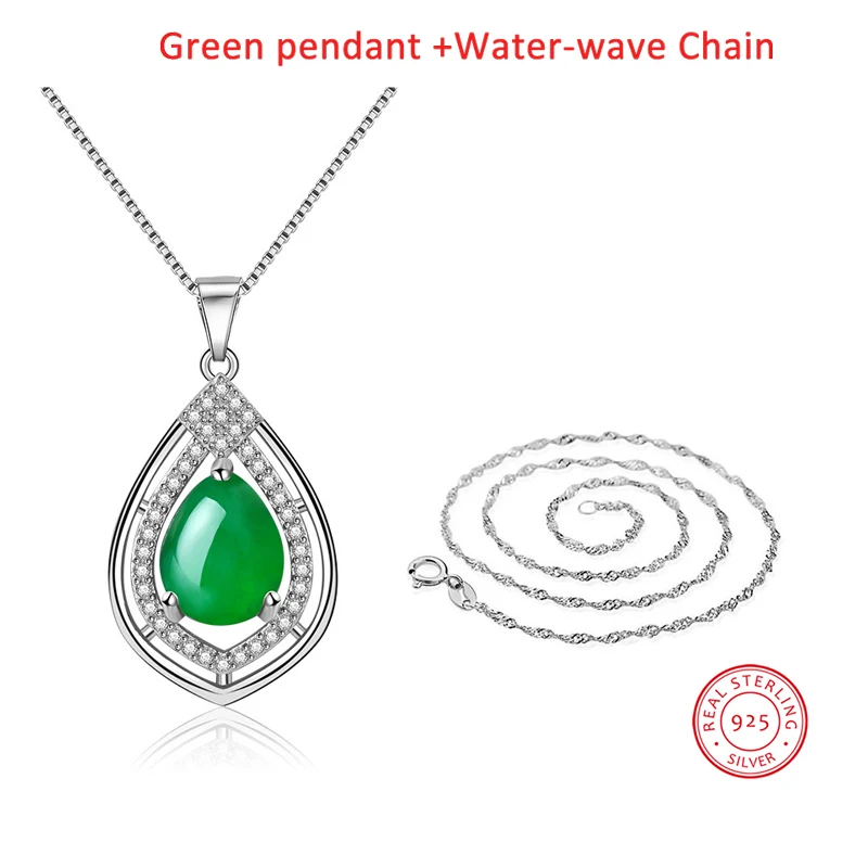 olowu Fashion 925 Sterling Silver Pendant Necklace Pure Silver Natural Stone Red or Green Chalcedony Necklaces Jewelry With CZ (12)