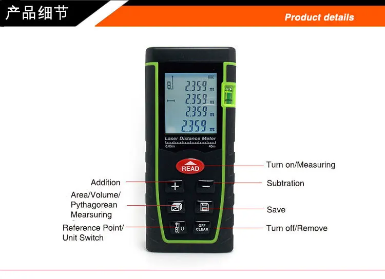 40 м 100 м Ручной цифровой лазерный дальномер Измерение площади объем лазерный дальномер для h