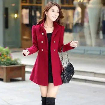 

New Fashion Females Trend Stand Neck Double-breasted Woollen Cloth Coat 2019 Autumn Winter Women Medium Length Woollen Overcoats