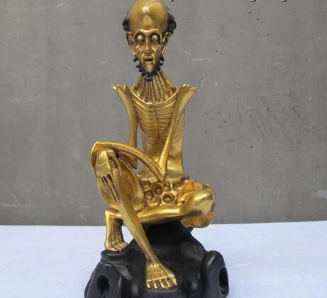

xd 001483 Tibet Tibetan 100% Pure Bronze 24K Gold skeleton Bone arhat Dharma Buddha Statue
