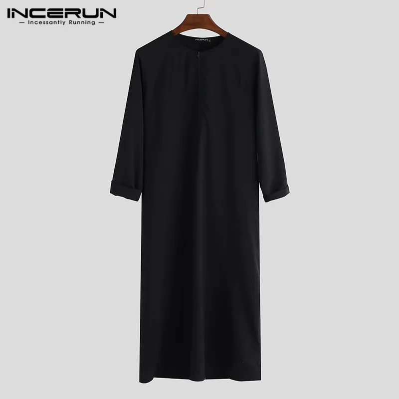Мужской мусульманский, Арабский исламский кафтан на молнии абайя с длинным рукавом халаты Саудовская арабское платье jubba tobe Caftan мужская одежда INCERUN - Цвет: Black