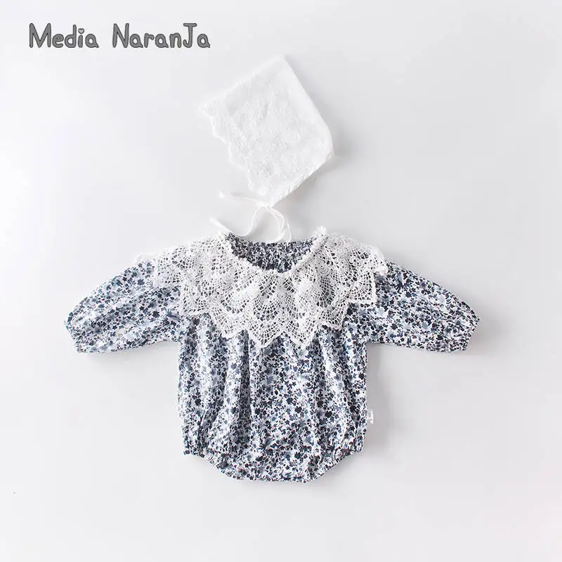 

Girl baby clothes little flower short sleeve bodysuit+hat+Detachable collar newborn infant cute summer clothing