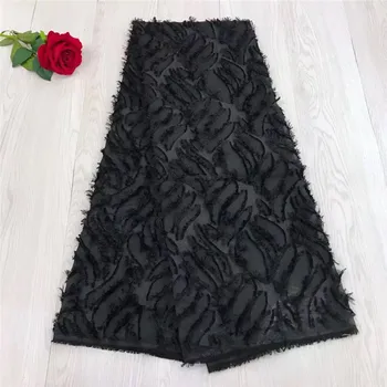 

Free Shipping African Tulle Lace Fabric 2018 Black Chiffon Lace 3d Fringe Tassel High Quality Nigerian Wedding Lace White Dress